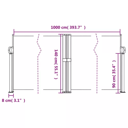 Fekete behúzható oldalsó napellenző 140 x 1000 cm