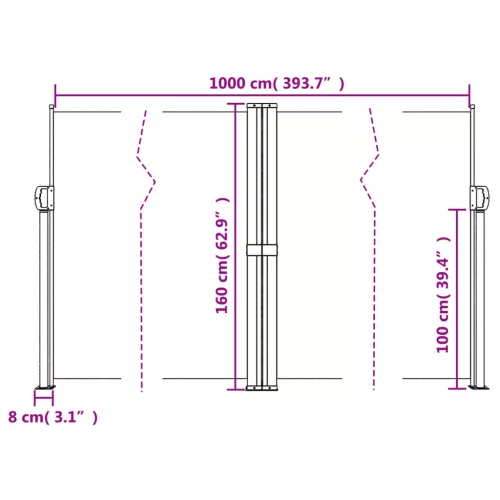 Antracitszürke behúzható oldalsó napellenző 160 x 1000 cm