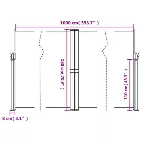 Fekete behúzható oldalsó napellenző 180 x 1000 cm