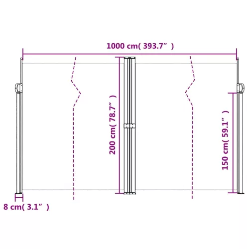 Antracitszürke behúzható oldalsó napellenző 200 x 1000 cm