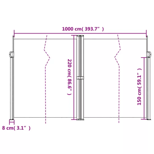 Krémszínű behúzható oldalsó napellenző 220 x 1000 cm
