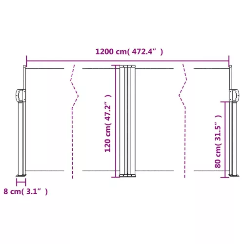 Antracitszürke behúzható oldalsó napellenző 120 x 1000 cm