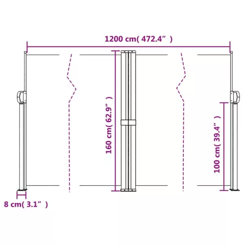 Antracitszürke behúzható oldalsó napellenző 160 x 1200 cm