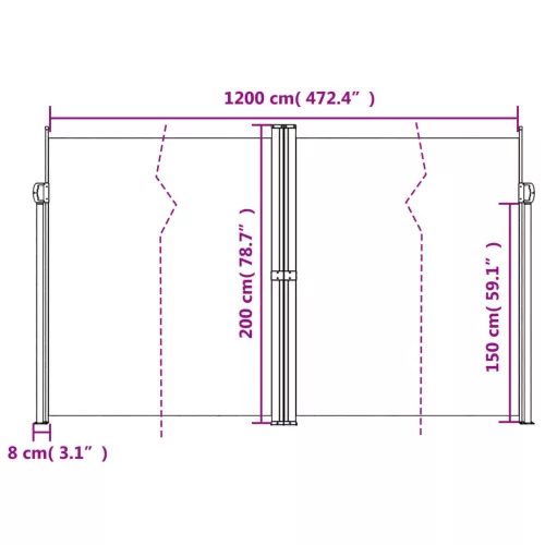 Kék behúzható oldalsó napellenző 200 x 1200 cm