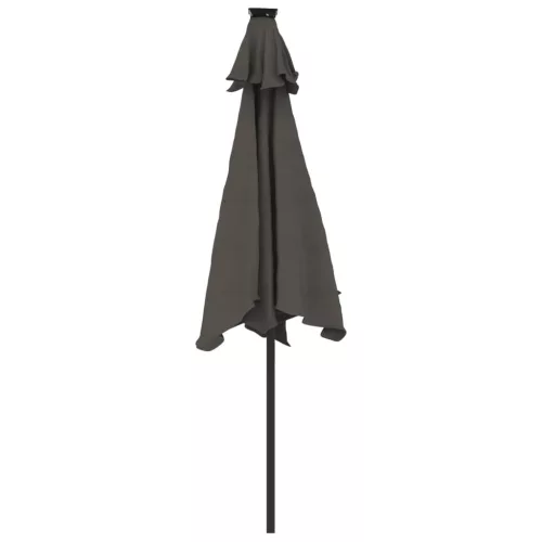 Antracitszürke kerti napernyő LED-del és acél rúddal