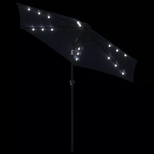 Fekete kerti napernyő LED-del és acél rúddal 225 x 225 x 212 cm