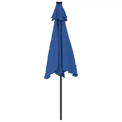 Azúrkék kerti napernyő LED-del és acél rúddal 225x225x212 cm