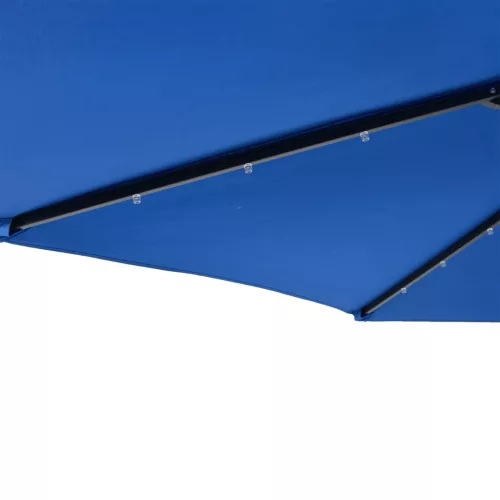Azúrkék kerti napernyő LED-del és acél rúddal 225x225x212 cm