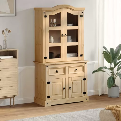 Corona tömör fenyőfa vitrinszekrény 100 x 48,5 x 179 cm