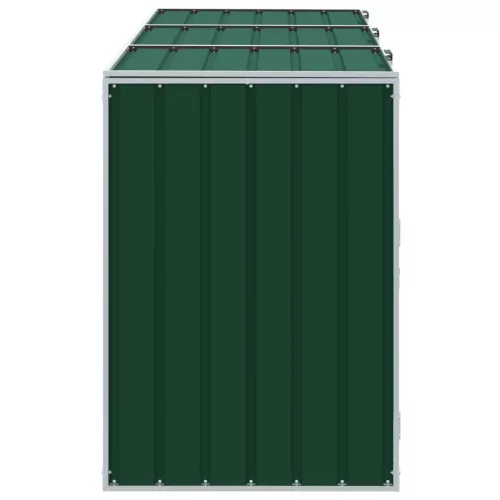Zöld acél kerekes szemetes tároló 3 szemeteskukához 216 x 81 x 115 cm