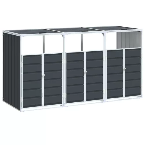 Antracit acél kerekes szemetes tároló 3 szemeteskukához 216 x 81 x 115cm