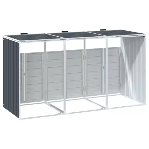 Antracit acél kerekes szemetes tároló 3 szemeteskukához 216 x 81 x 115cm