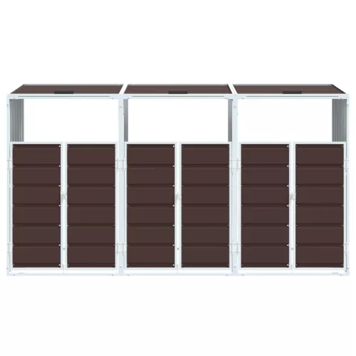 Barna acél kerekes szemetes tároló 3 szemeteskukához 216 x 81 x 115 cm