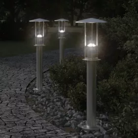   3 db ezüstszínű rozsdamentes acél kültéri állólámpa 60 cm