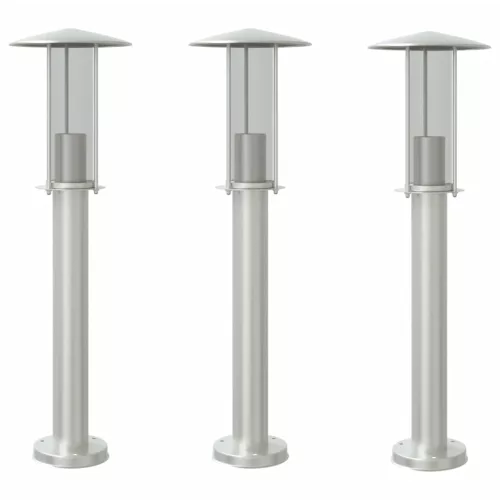 3 db ezüstszínű rozsdamentes acél kültéri állólámpa 60 cm