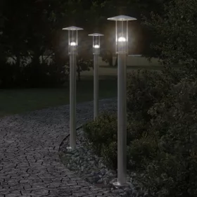   3 db ezüstszínű rozsdamentes acél kültéri állólámpa 100 cm