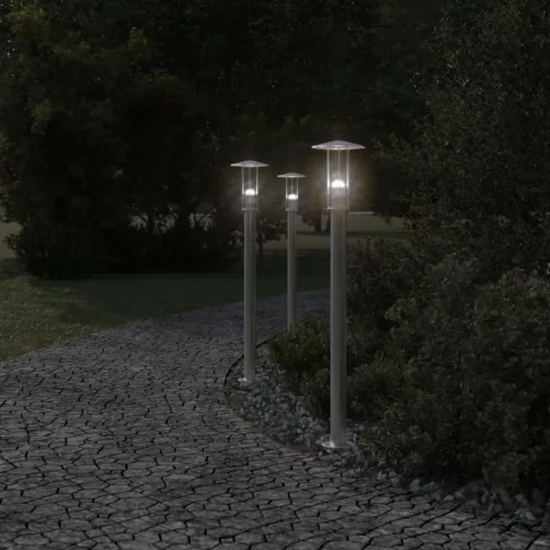 3 db ezüstszínű rozsdamentes acél kültéri állólámpa 100 cm