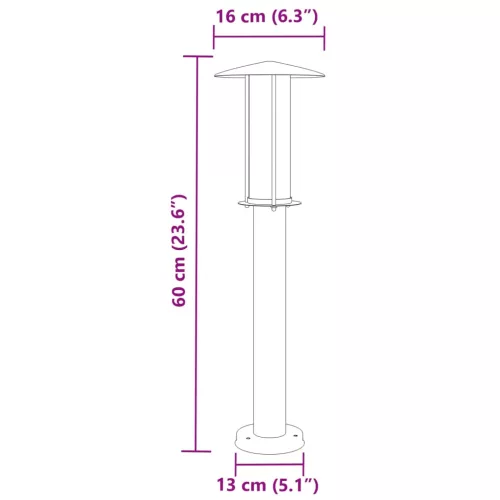 Fekete rozsdamentes acél kültéri állólámpa 60 cm