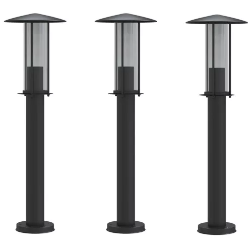 3 db fekete rozsdamentes acél kültéri állólámpa 60 cm