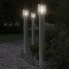   3 db ezüstszínű rozsdamentes acél kültéri állólámpa 110 cm