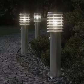   3 db ezüst rozsdamentes acél kültéri állólámpa érzékelővel 60cm
