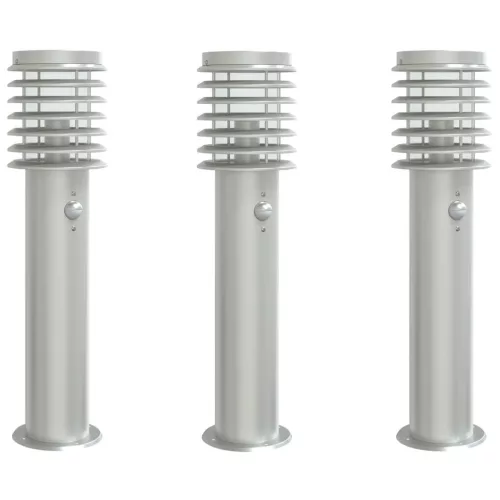 3 db ezüst rozsdamentes acél kültéri állólámpa érzékelővel 60cm
