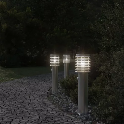 3 db ezüst rozsdamentes acél kültéri állólámpa érzékelővel 60cm