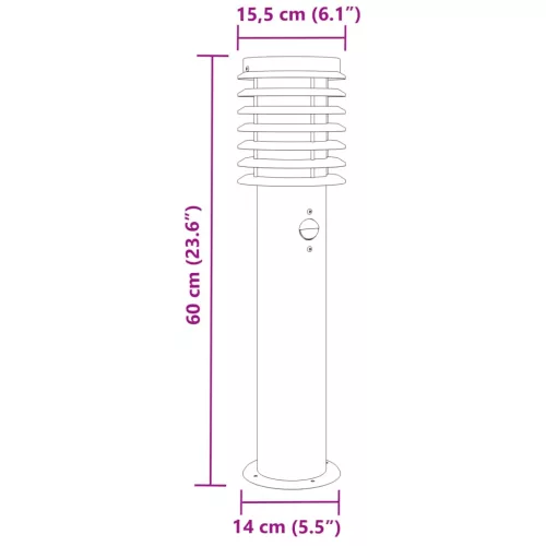 3 db ezüst rozsdamentes acél kültéri állólámpa érzékelővel 60cm