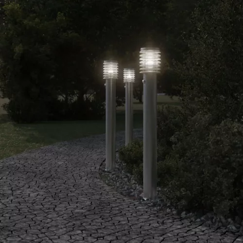 3db ezüst rozsdamentes acél kültéri állólámpa érzékelővel 110cm