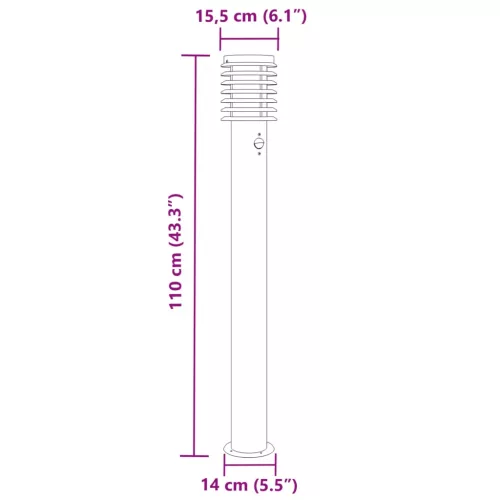 3db ezüst rozsdamentes acél kültéri állólámpa érzékelővel 110cm