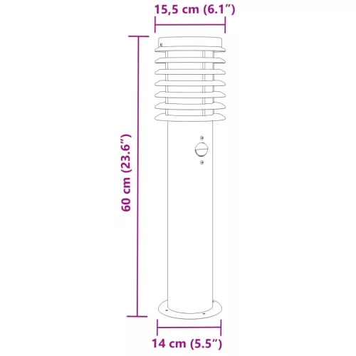 3db fekete rozsdamentes acél kültéri állólámpa érzékelővel 60cm