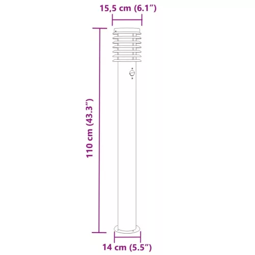 3 db rozsdamentes acél kültéri állólámpa érzékelővel 110 cm