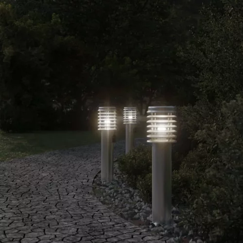 Ezüstszínű rozsdamentes acél kültéri állólámpa aljzattal 60 cm