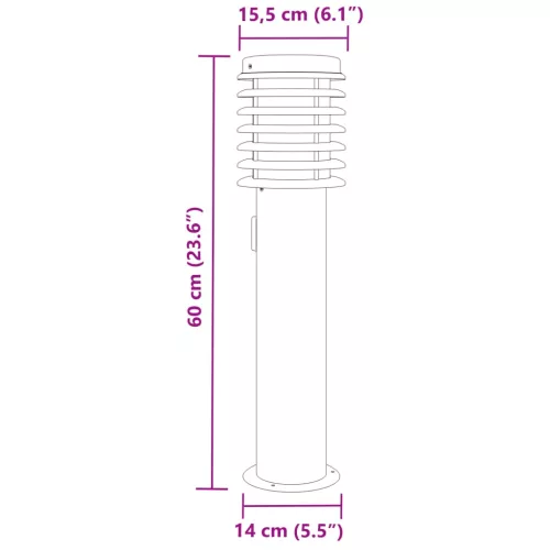 Ezüstszínű rozsdamentes acél kültéri állólámpa aljzattal 60 cm