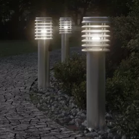   3 db ezüst rozsdamentes acél kültéri állólámpa aljzattal 60 cm