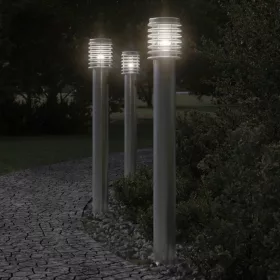   Ezüstszínű rozsdamentes acél kültéri állólámpa aljzattal 110 cm