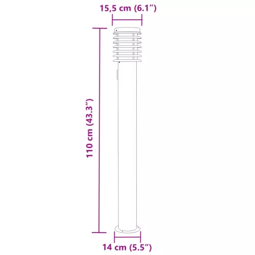 3 db ezüst rozsdamentes acél kültéri állólámpa aljzattal 110 cm