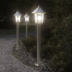   3 db ezüstszínű rozsdamentes acél kültéri állólámpa 80 cm