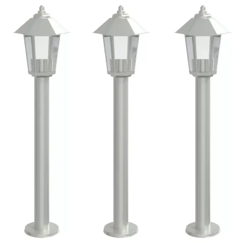 3 db ezüstszínű rozsdamentes acél kültéri állólámpa 80 cm