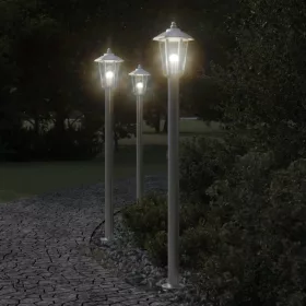   3 db ezüstszínű rozsdamentes acél kültéri állólámpa 120 cm