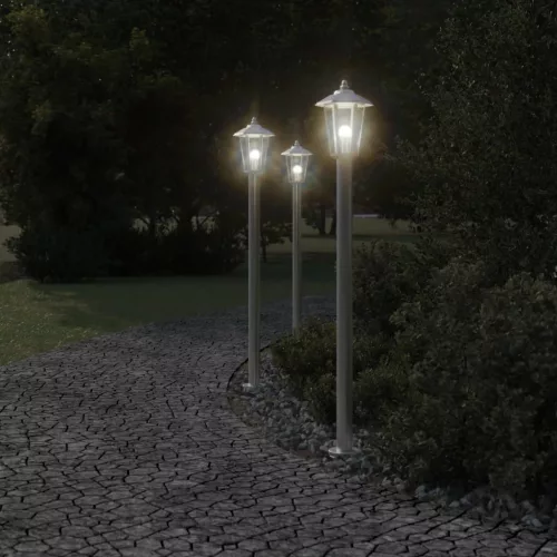 3 db ezüstszínű rozsdamentes acél kültéri állólámpa 120 cm