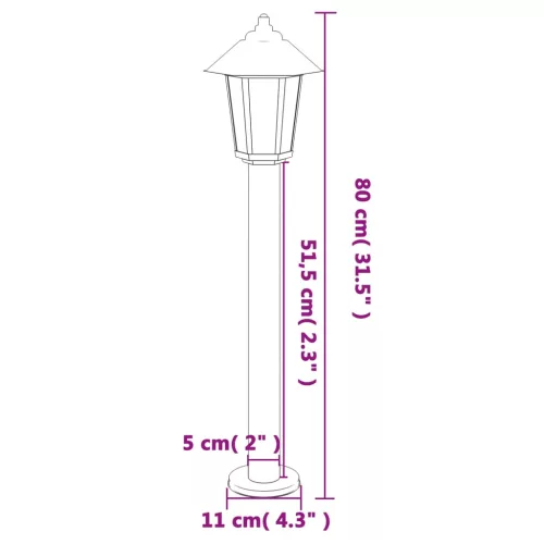 3 db fekete rozsdamentes acél kültéri állólámpa 80 cm