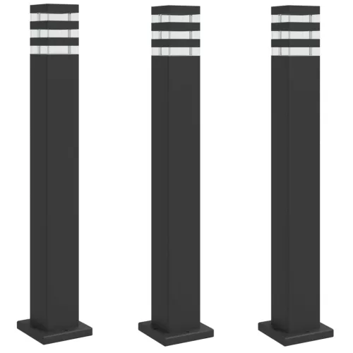 3 db fekete alumínium kültéri állólámpa 80 cm