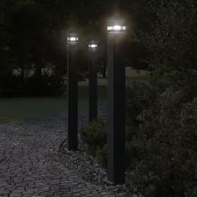   3 db fekete alumínium kültéri állólámpa érzékelővel 110 cm