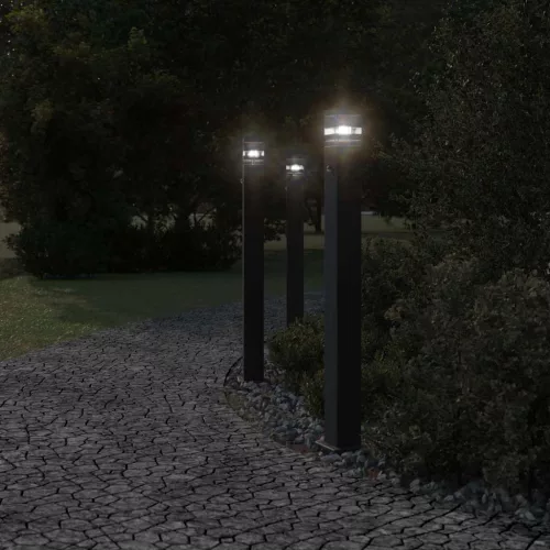 3 db fekete alumínium kültéri állólámpa érzékelővel 110 cm