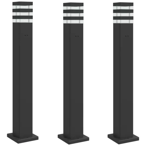 3 db fekete alumínium kültéri állólámpa aljzattal 80 cm