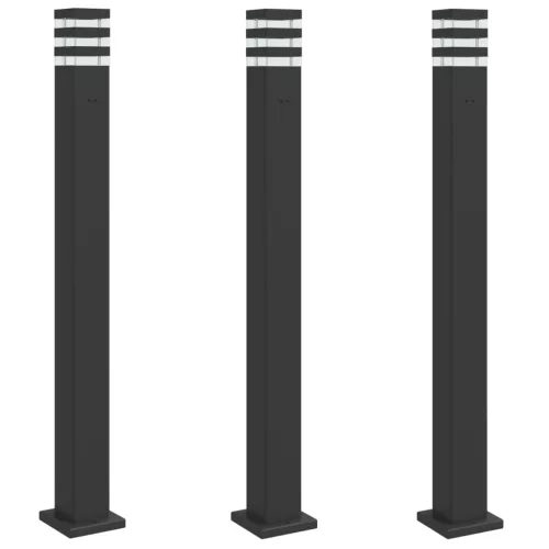 3 db fekete alumínium kültéri állólámpa aljzattal 110 cm