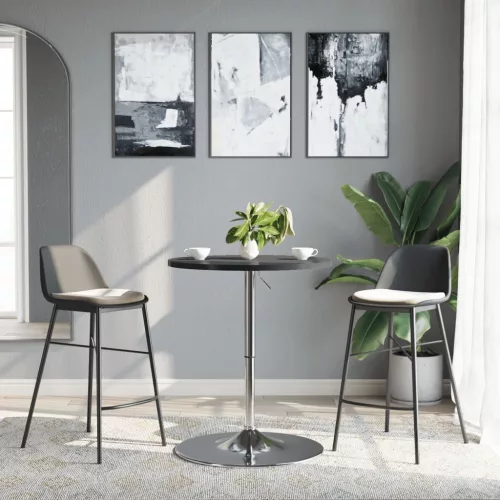 Fekete szerelt fa és krómozott acél bárasztal 60 x 60 x 90 cm