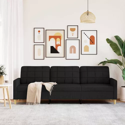 3 személyes fekete szövet kanapé 210 cm