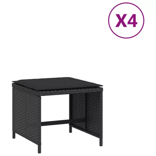 4 db fekete polyrattan kerti szék párnákkal 40 x 40 x 35 cm